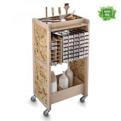 Timber Color salon trolley by Artechno for organizing hair color tubes and beauty supplies